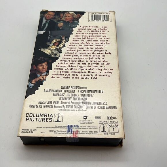 Jagged Edge VHS 1985 VCR Video Tape Movie Jeff Bridges Glenn Close‎ Film - Picture 2 of 3